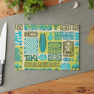 Tiki Glass Cutting Board, 1960s Mid Century Modern Chopping Board, Retro Kitchen Decor, Custom Tiki Bar Decor, Housewarming Gift,