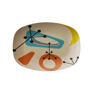 Serving Platter in Mid Century Modern Retro Print, Custom Designed Mid Century Modern Plastic Dishes, Retro 1950s Dinnerware, Serving Trays