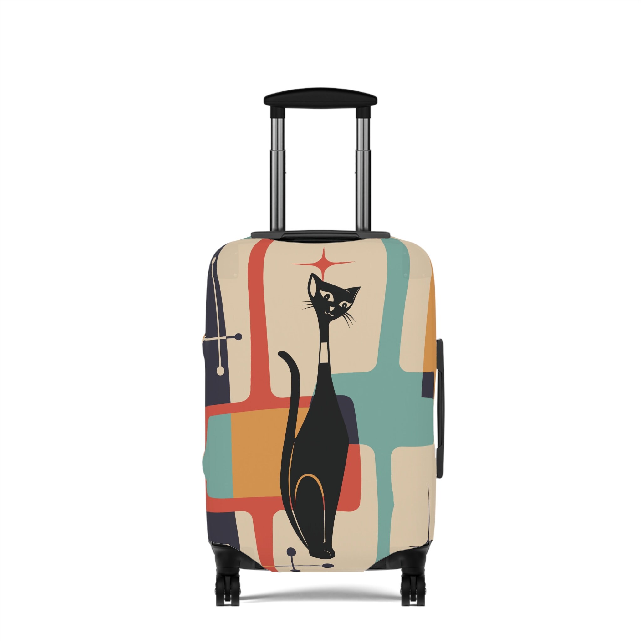 Retro Atomic Cat Luggage Cover, Cat Lover Gift