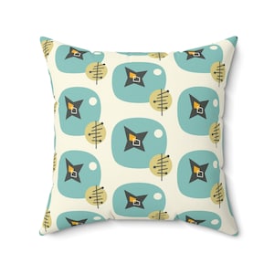 Mid Century Modern Aqua Throw Pillow with Insert, 1950s Atomic Abstract Accent Pillow, Retro Geometric Living Room Decor, MCM Decor