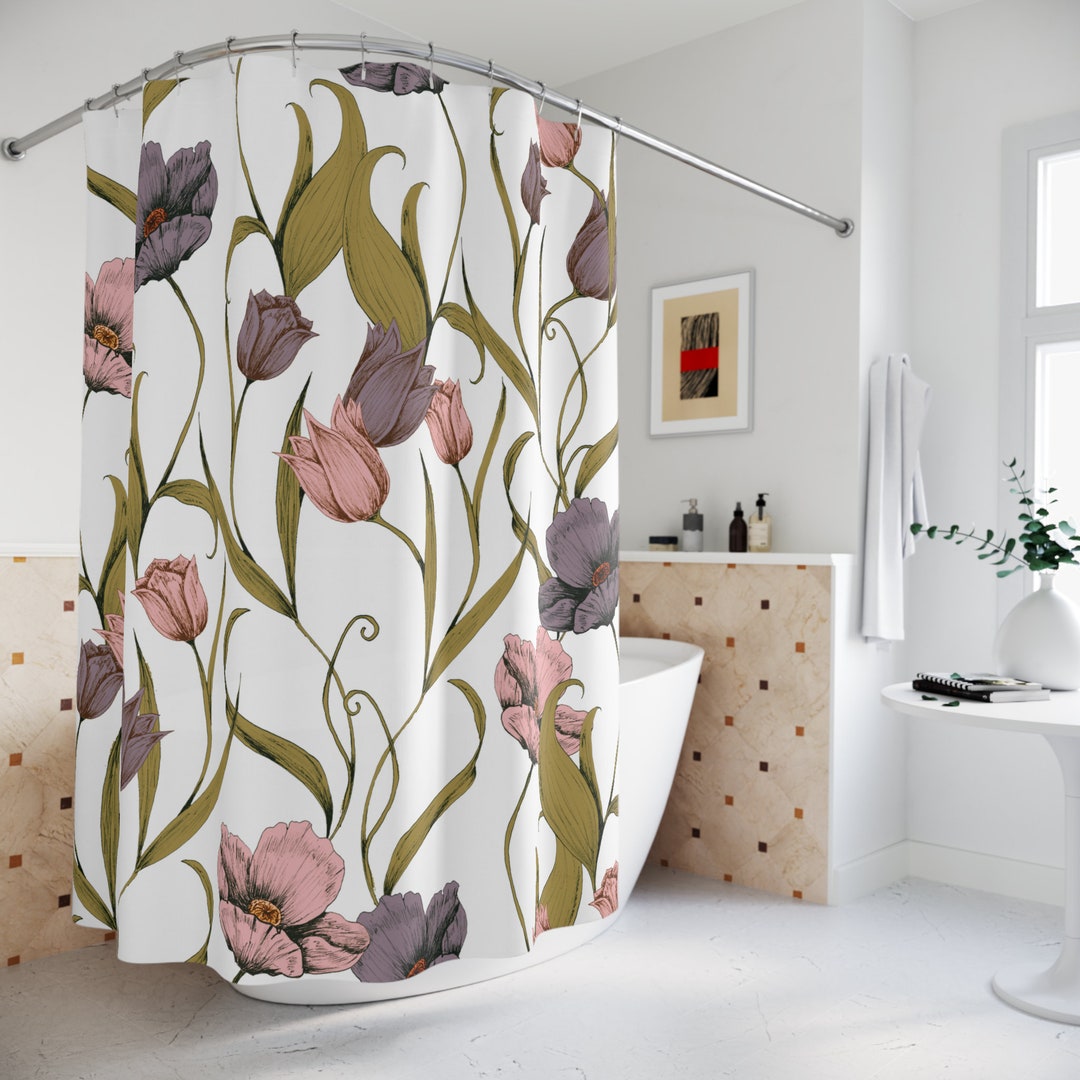 Spring Floral Shower Curtains, Vintage Wildflowers Waterproof Fabric ...