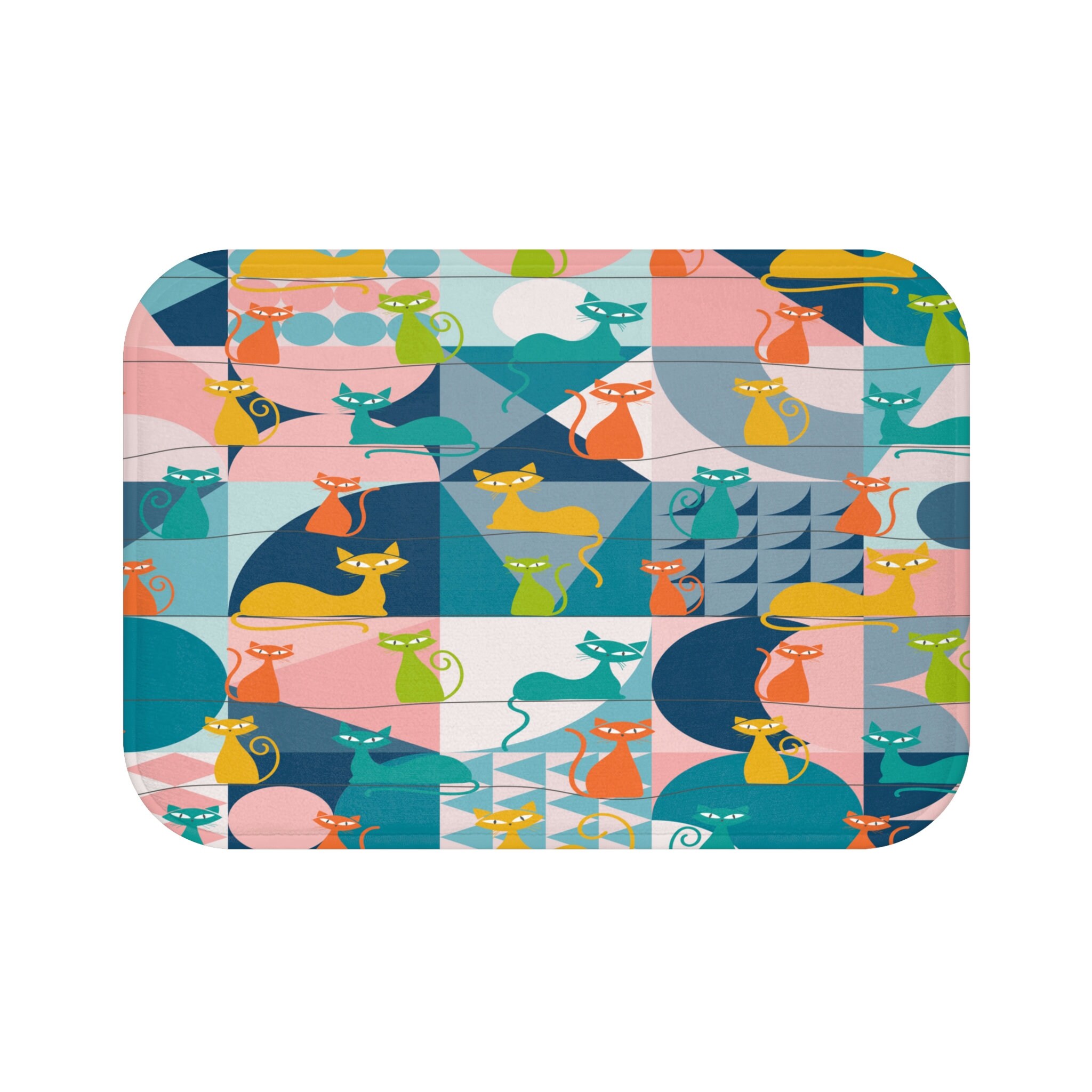 Kitsch Rugs Mid Century Modern Atomic Kitties Bath Mat, Retro Kitsch Teal, Pink ...