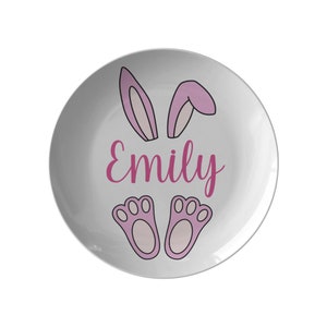 Personalized Easter Bunny Dinner Plate, Kids Dinnerware, Custom Name Plate, Easter Basket, Easter Gift, Bunny Dishes, Bunny Easter Decor