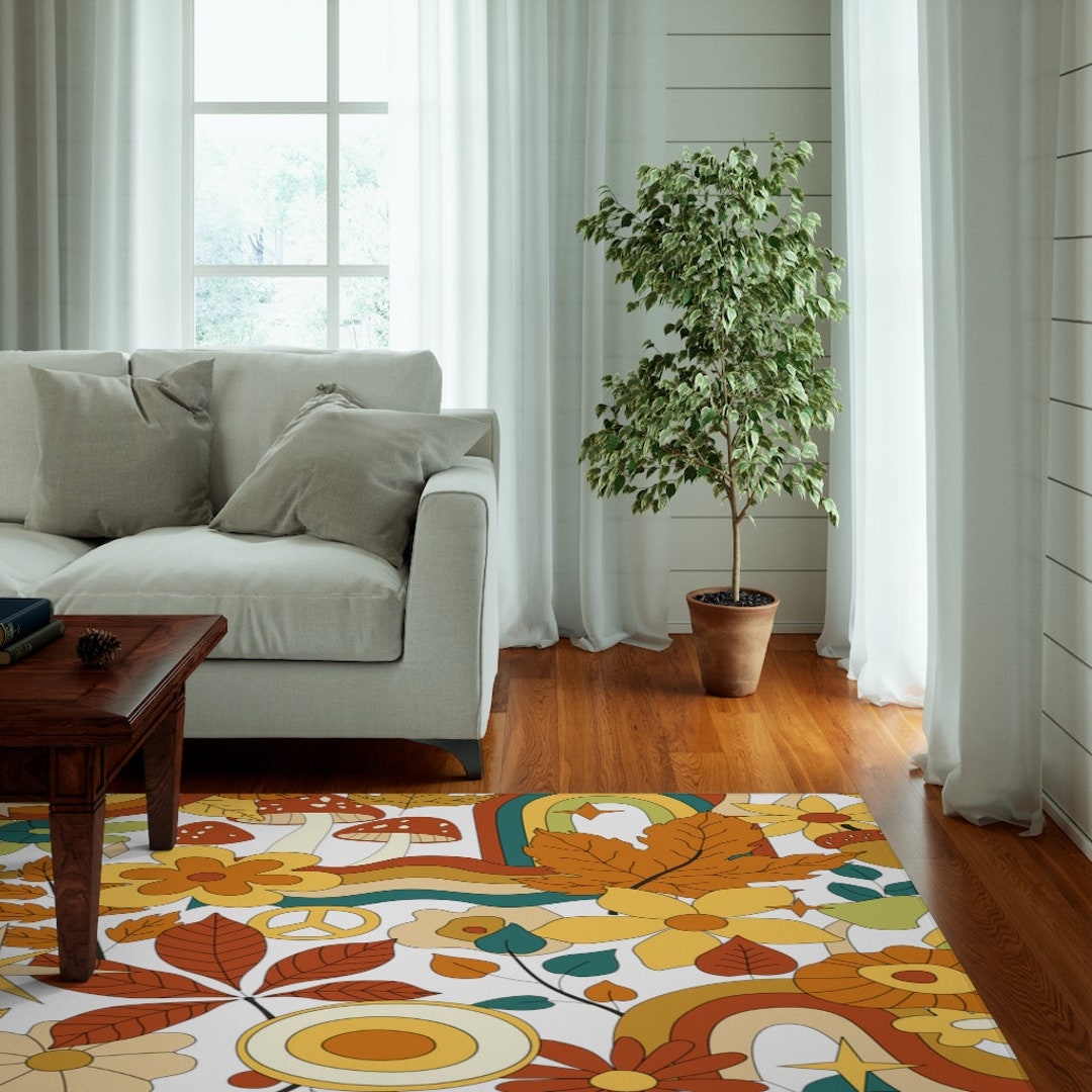 Retro 70s Groovy Hippie Area Rug Mid Century Modern Decor Etsy
