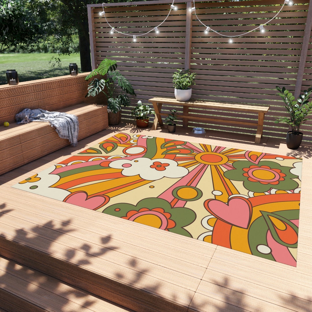 Vector Hippy Rug 70s Groovy Hippie Retro Outdoor Rug Mid Mod 70s Flower Power - Etsy