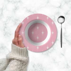 Ciotola Atomic Starburst rosa retrò anni &#39;50, Mid Century Modern, Stoviglie da cucina dell&#39;era atomica, Stoviglie MCM