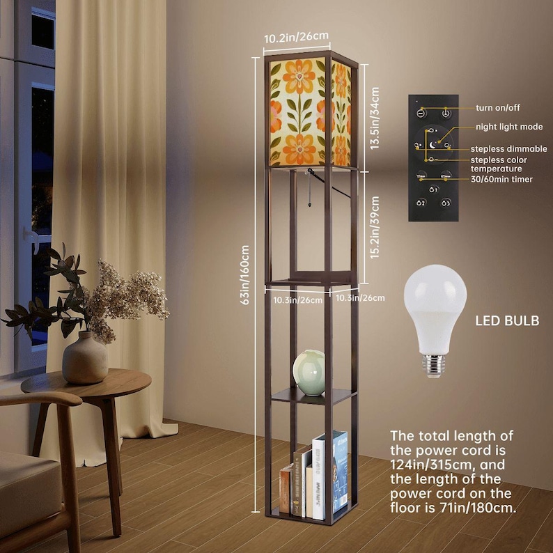 Scandinavian Modern Danish Floral Shelf Floor Lamp, Mid Century Bookcase Light Bild 3