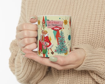 Retro Vintage 50s Franciscan Diamond Starburst Kitsch Christmas Card Art Coffee Mug