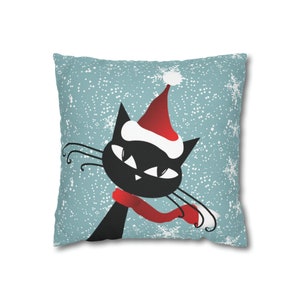 Capa de almofada retro atômica de flocos de neve de gato, capas de almofada azuis modernas de meados do século, fronha MCM