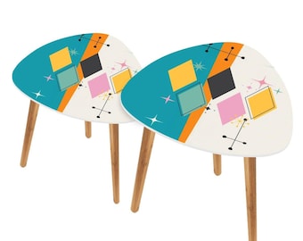 Retro Atomic Starburst Geometric Mid Century Modern Nesting Tables