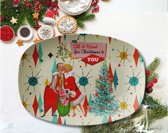 Retro Vintage 50s Franciscan Diamond Starburst Kitsch Christmas Card Art Platter
