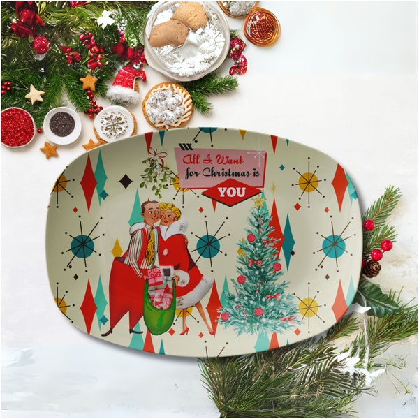 Retro Vintage 50er Jahre Franziskaner Diamant Starburst Kitsch Weihnachtskarte Kunst Servierplatte