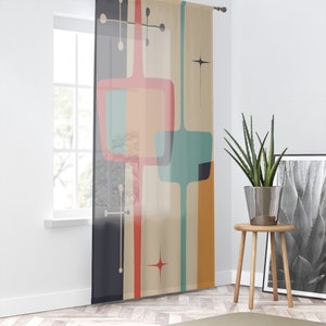 Sheer Window Curtain in Mid Century Modern Atomic Print, Custom Design Retro Home Decor, Livingroom Bedroom Vintage Sheer Geometric Curtain