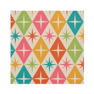 Set of 4 Retro Vintage Cloth Napkins, 50s Mid Century Modern Diamond Starbursts, Teal, Pink, Burnt Orange, Mustard Yellow, Lime MCM Colors image 2