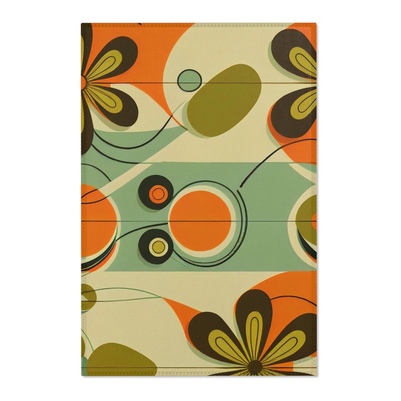 Retro 60s Mid Mod Daisy Area Rug, MCM Geometric Accent Rug, Mid Century ...
