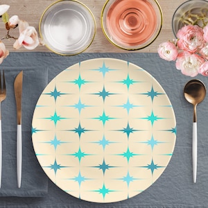Piatto Atomic Starburst Mid Mod, stoviglie vintage vintage degli anni ’50, beige moderno, turchese, azzurro cielo, regali da cucina MCM - 131982723