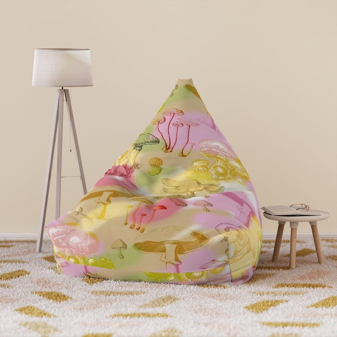 Mushroom in Pink and Yellow Bean Bag Chair Cover, Custom Groovy Home