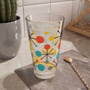 Vajilla atómica retro, Cóctel moderno de mediados de siglo, Mezcla, Coctelera, Pinta, Vaso, Vajilla estilo años 60, Cristalería de fiesta MCM