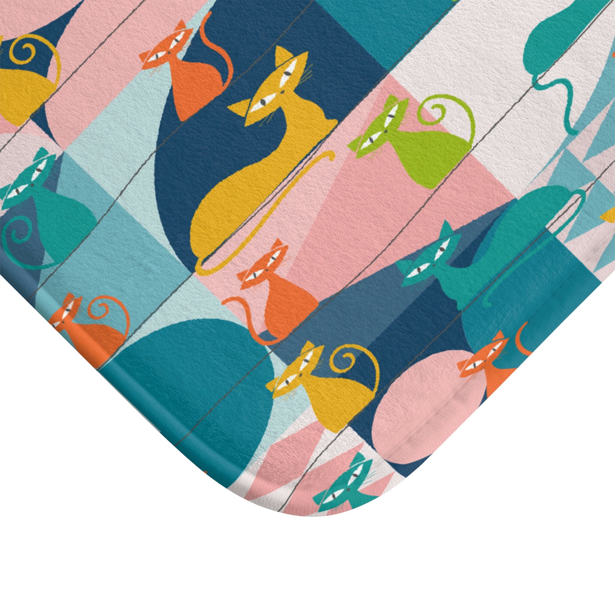 Kitsch Rugs Mid Century Modern Atomic Kitties Bath Mat, Retro Kitsch Teal, Pink ...