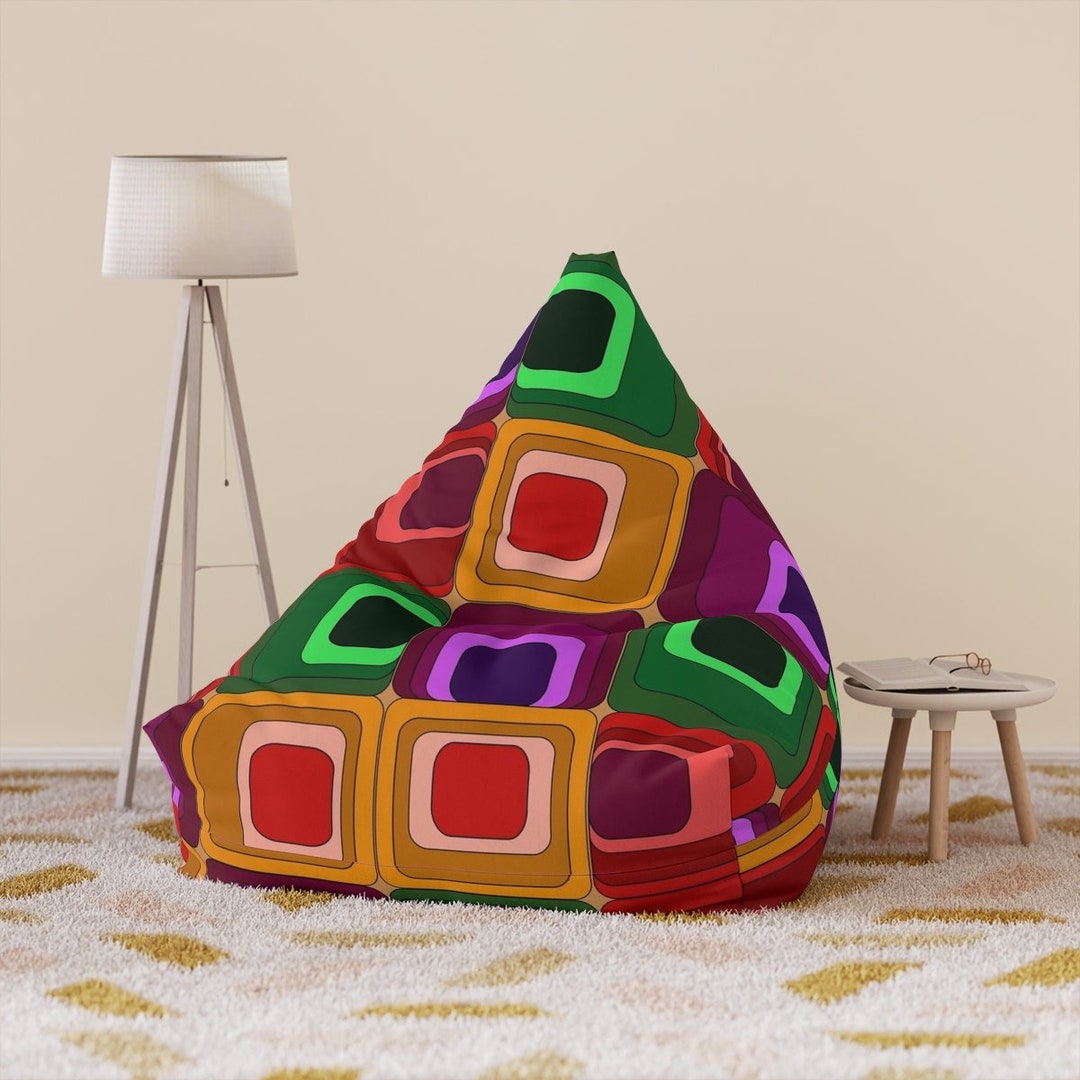 Retro Vivid Mid Century Modern Bean Bag Chair Cover, Adult Bean Bag