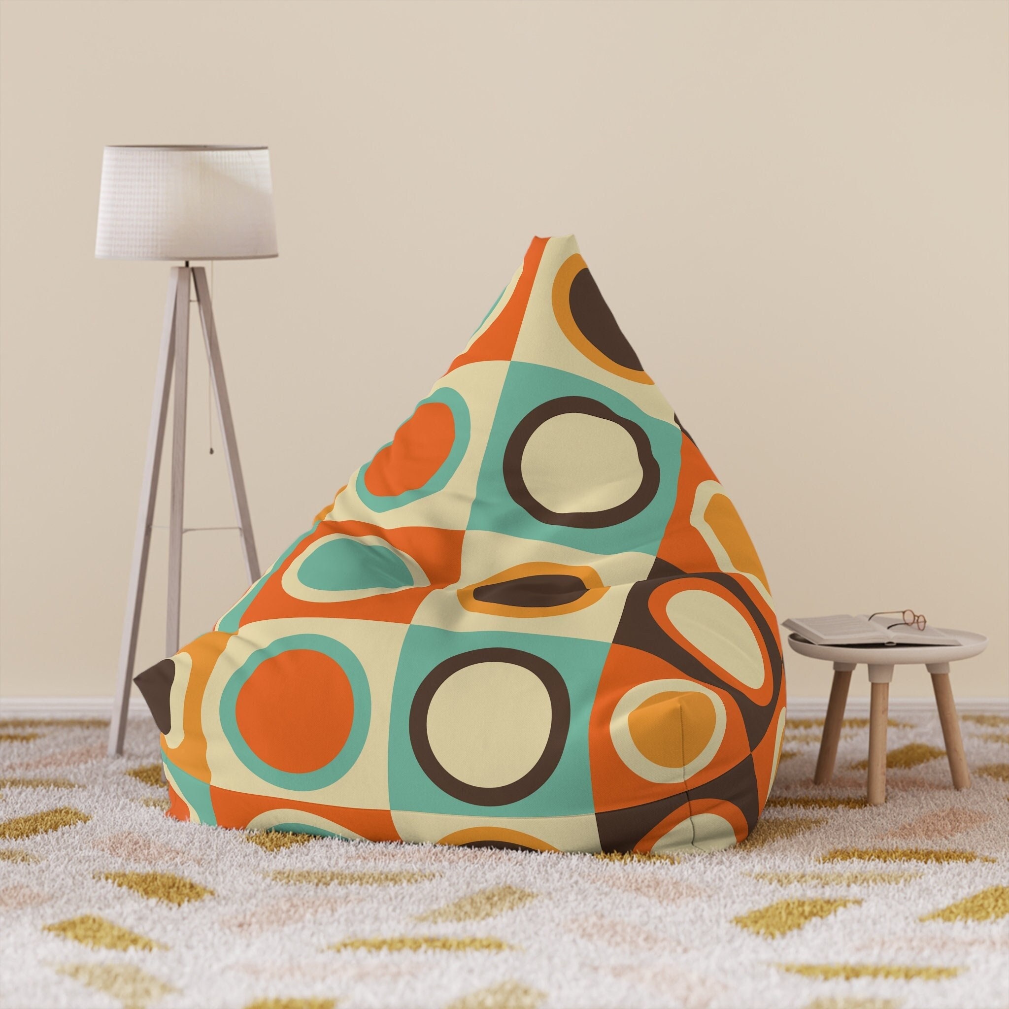 Mid Century Modern Geometric Circles Bean Bag Chair Cover, Burnt Orange,  Aqua Blue, Brown, Beige Retro Bean Bag Cover for Adults and Teens - Etsy