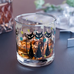 Atomic Kitschy Black Cat Rocks Glass, 10oz Mid Century Modern Whiskey ...
