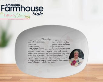 Handwritten Recipe Platter with Photo, Personalized Handwriting Recipe Card Keepsake for Family Heirloom Recipes, Mother&#39;s Day Gift