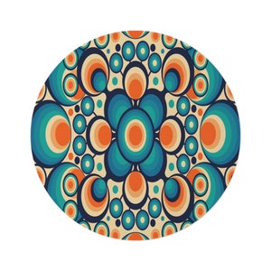 70s Groovy Hippie Mid Century Modern Round Rug, Retro Psychedelic Orbs Living Room, Bedroom Accent Rug, MCM Home Decor, Bedroom Aesthetic immagine 2