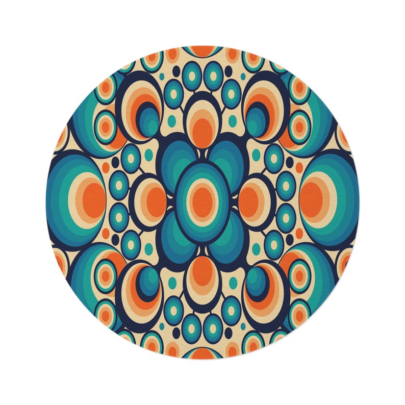 70s Groovy Hippie Mid Century Modern Round Rug, Retro Psychedelic Orbs Living Room, Bedroom Accent Rug, MCM Home Decor, Bedroom Aesthetic immagine 2