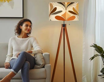 Mid Century Modern Tripod Floor Lamp, Retro 70s Danish Floral Accent Lighting