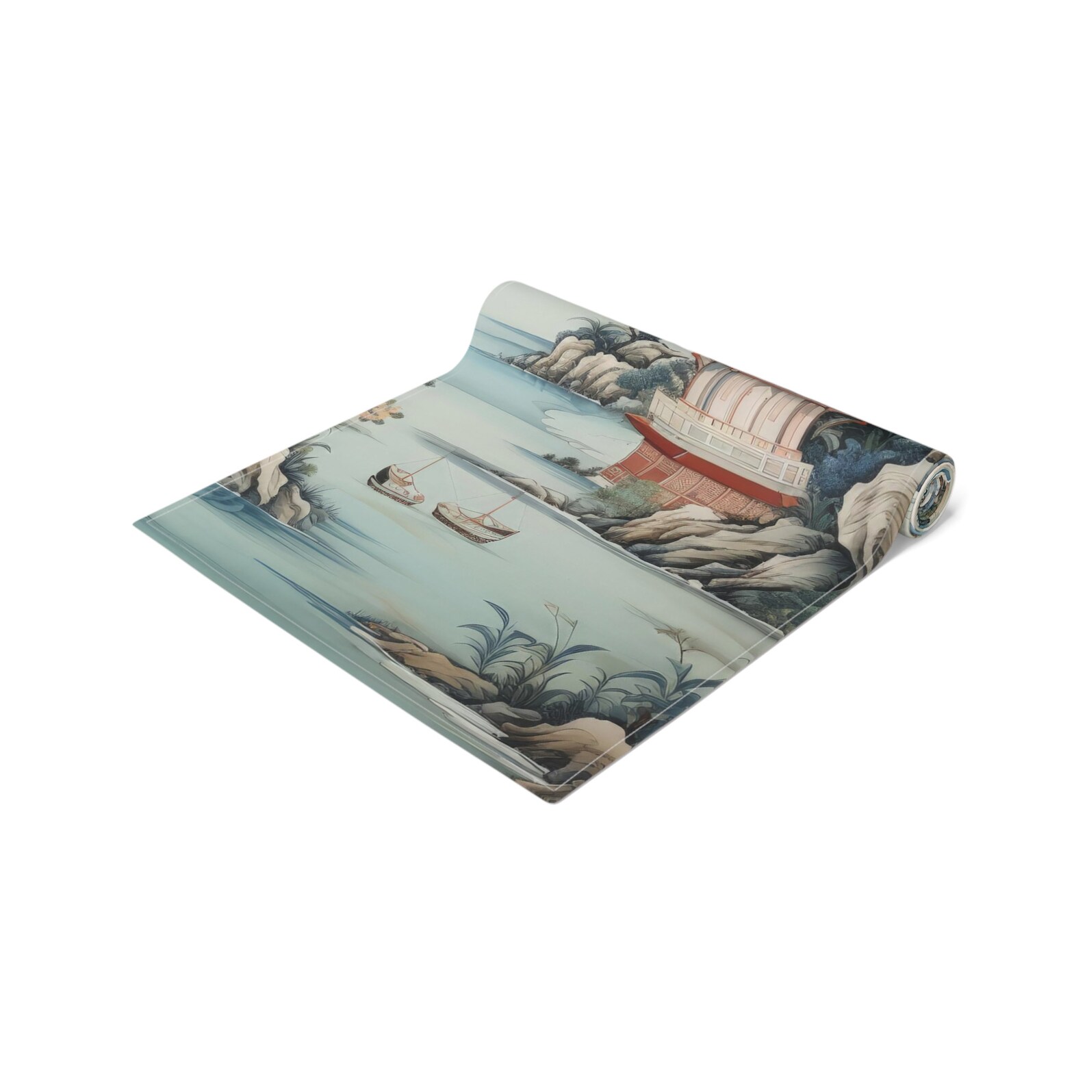 Chinoiserie Pagoda Floral Table Runner, Country Chic Farmhouse Table Linens, Wedding Table Decor, Grandmillenial Kitchen Decor - 11218823 main image 0