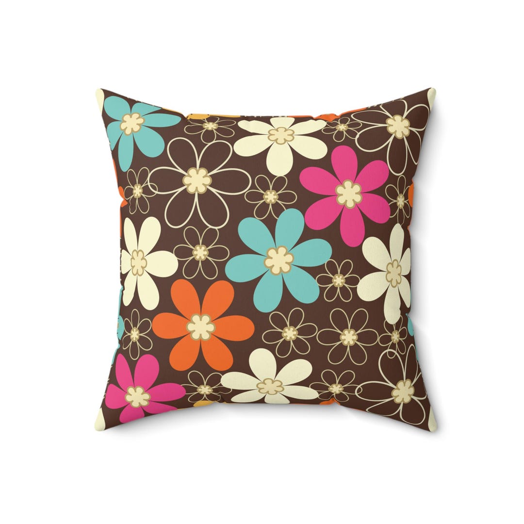 Retro 70s Groovy Flower Power Throw Pillow, Mid Century Modern Mod ...