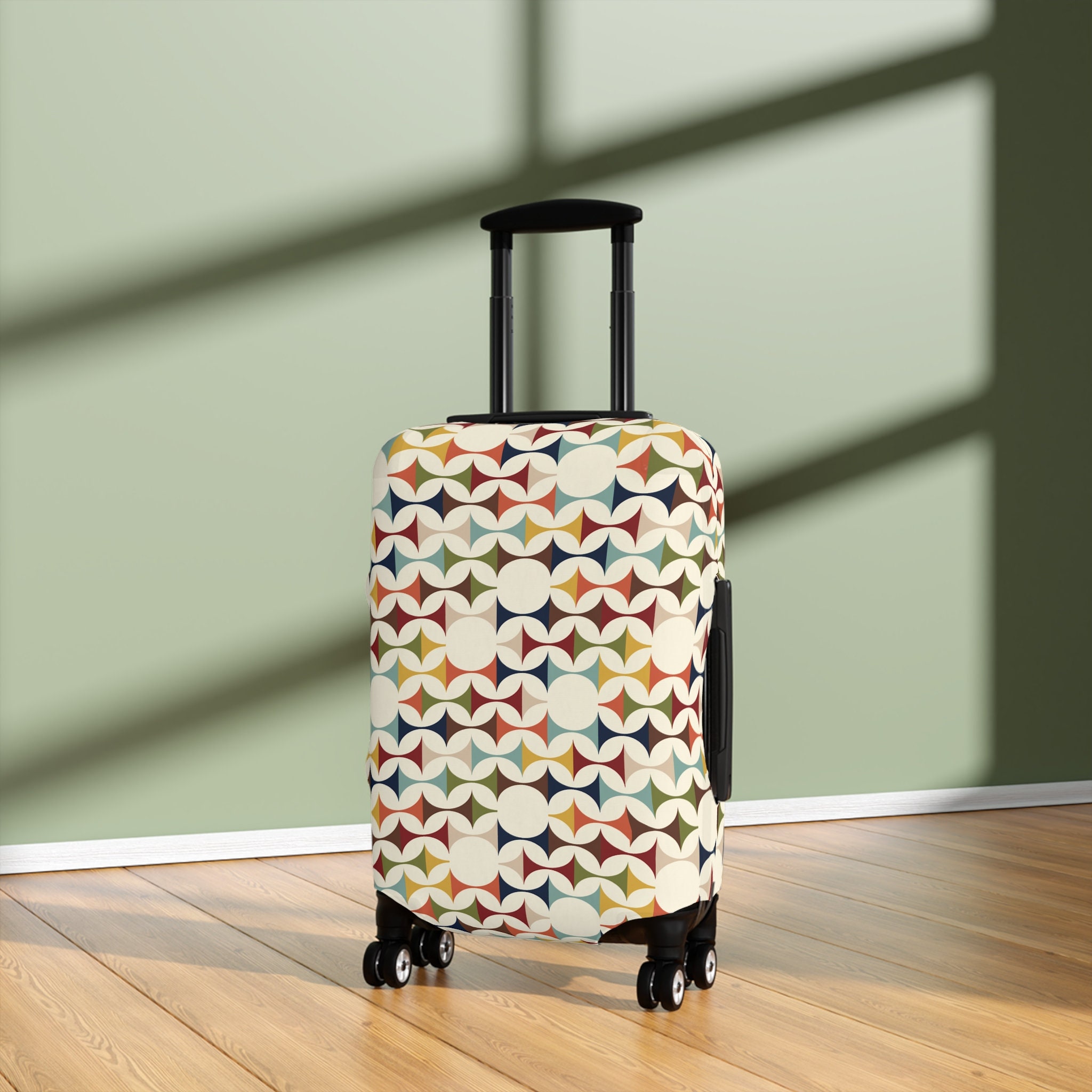 Mid Century Modern Geometric Luggage Cover, Retro Suitcase Skin