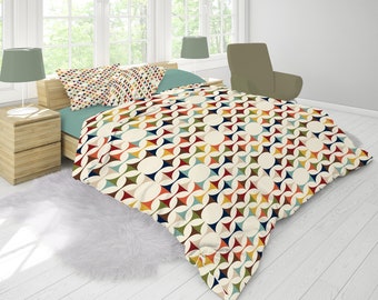Retro MCM Comforter, Mid Century Modern Bedding, Vibrant Geometric Scandinavian Modern Danish Bedroom Decor