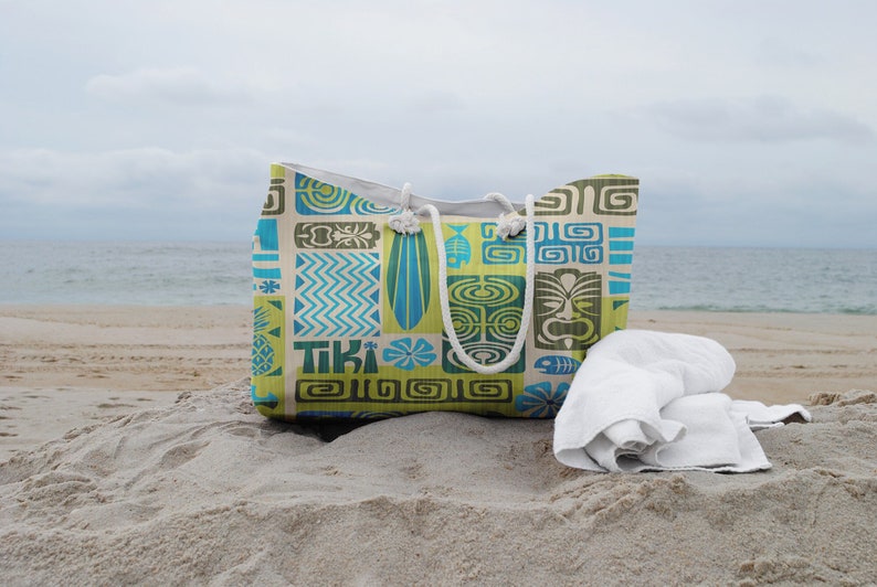 Bolso de fin de semana moderno retro Tiki Mid Century, bolso de vacaciones hawaiano Aloha, bolso de mano retro de gran tamaño imagen 4