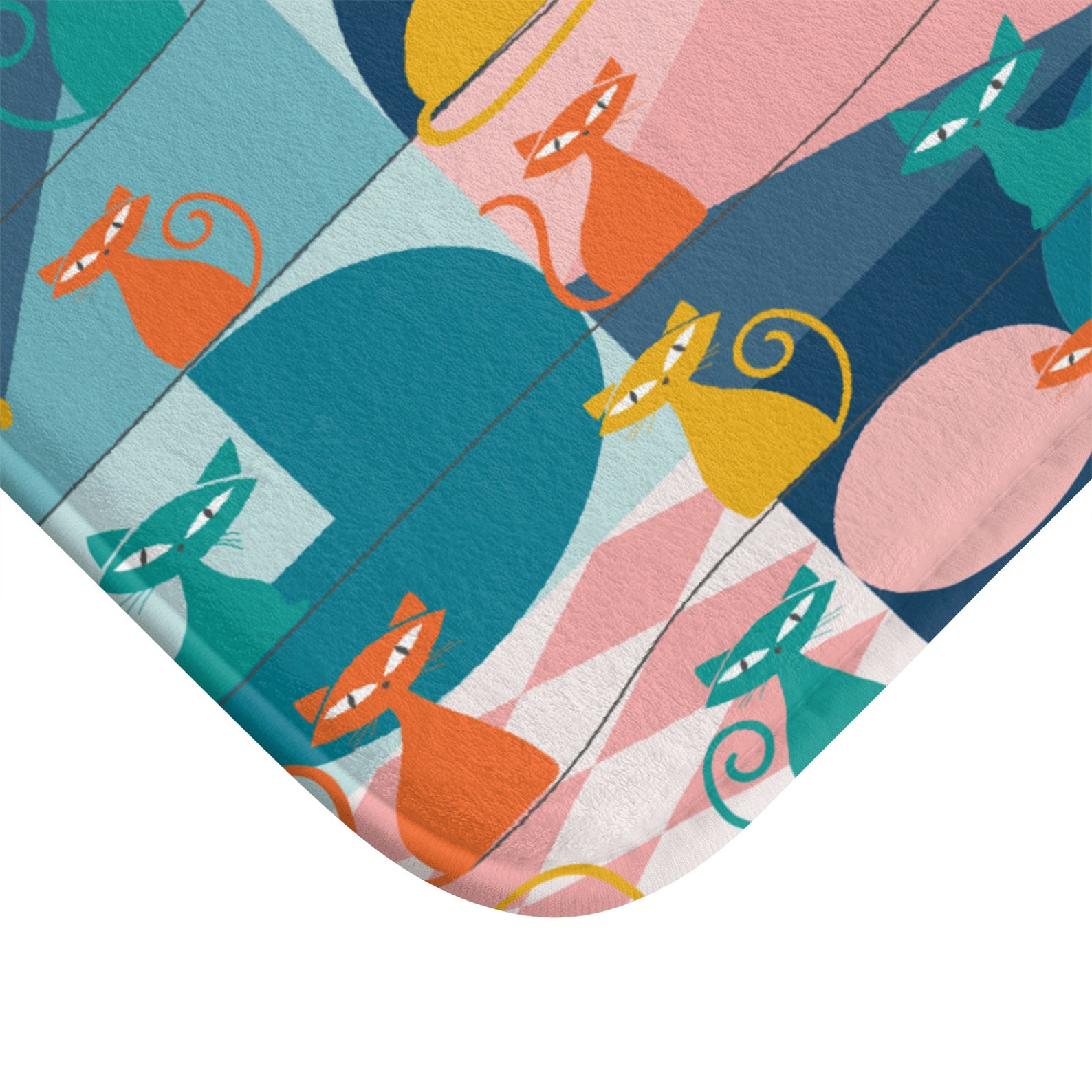 Mid Century Modern Atomic Kitties Bath Mat, Retro Kitsch Teal, Pink ...