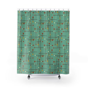 Shower Curtains in Mid Century Modern1950s Retro Starburst, Atomic Age Apartment Bath Curtain, 60s 70s Retro Bath Decor, Dorm Room Bath Gift