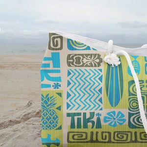 Bolso de fin de semana moderno retro Tiki Mid Century, bolso de vacaciones hawaiano Aloha, bolso de mano retro de gran tamaño imagen 5