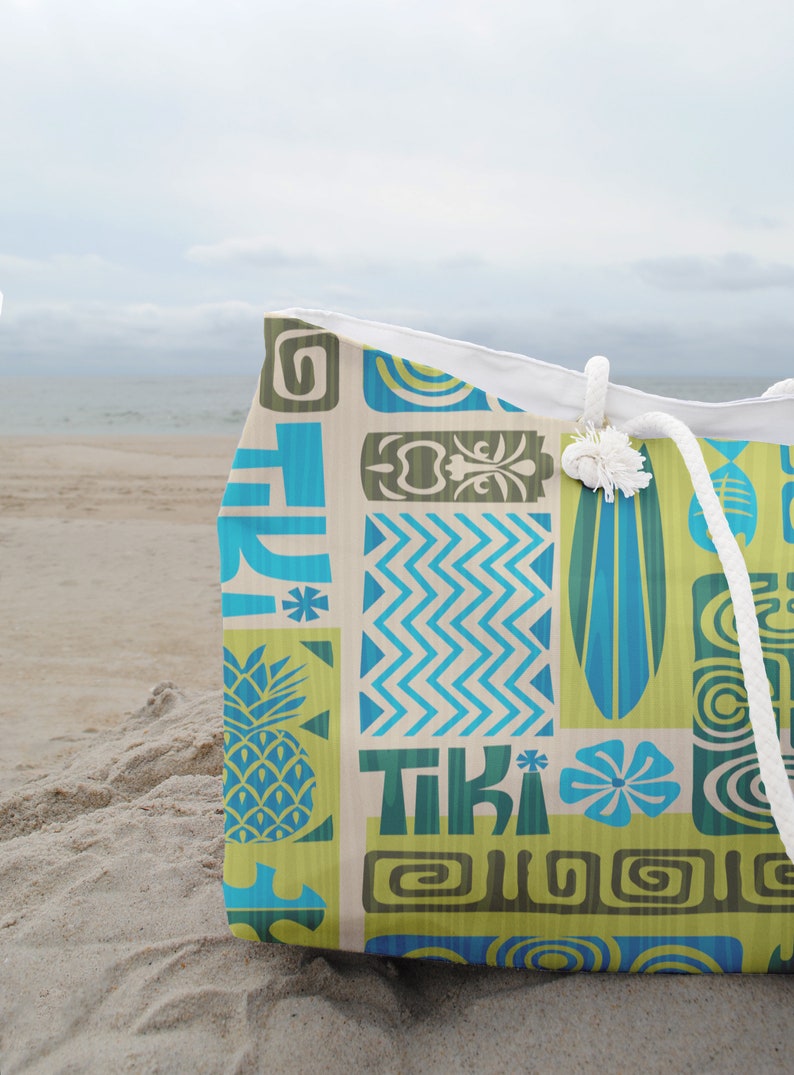 Bolso de fin de semana moderno retro Tiki Mid Century, bolso de vacaciones hawaiano Aloha, bolso de mano retro de gran tamaño imagen 5
