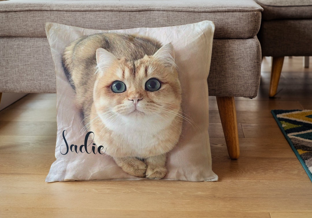 Custom Pet Cat Photo Pillow, Personalize With Pet Picture Name, Dog Cat