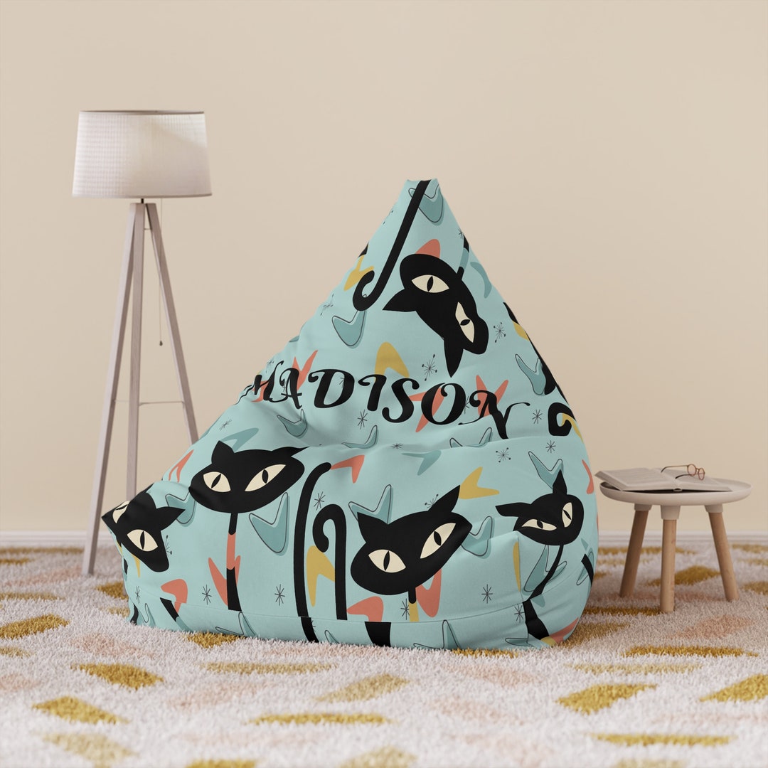 Custom Name Atomic Cat Bean Bag Chair Cover for Kids and Adults