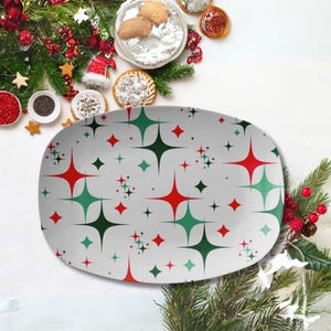 Plateau de Noël Atomic Starburst de MCM, plateau de service moderne rétro Mid-Century