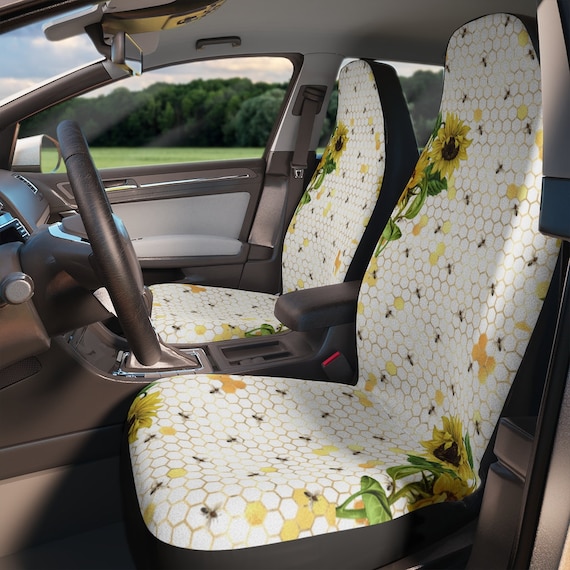 Sunflower and Bees Car Seat Covers, Custom Car Front Seat Covers, Vehicle Accessory For Women, Seat Protector, Car Accessory, Birthday Gifts