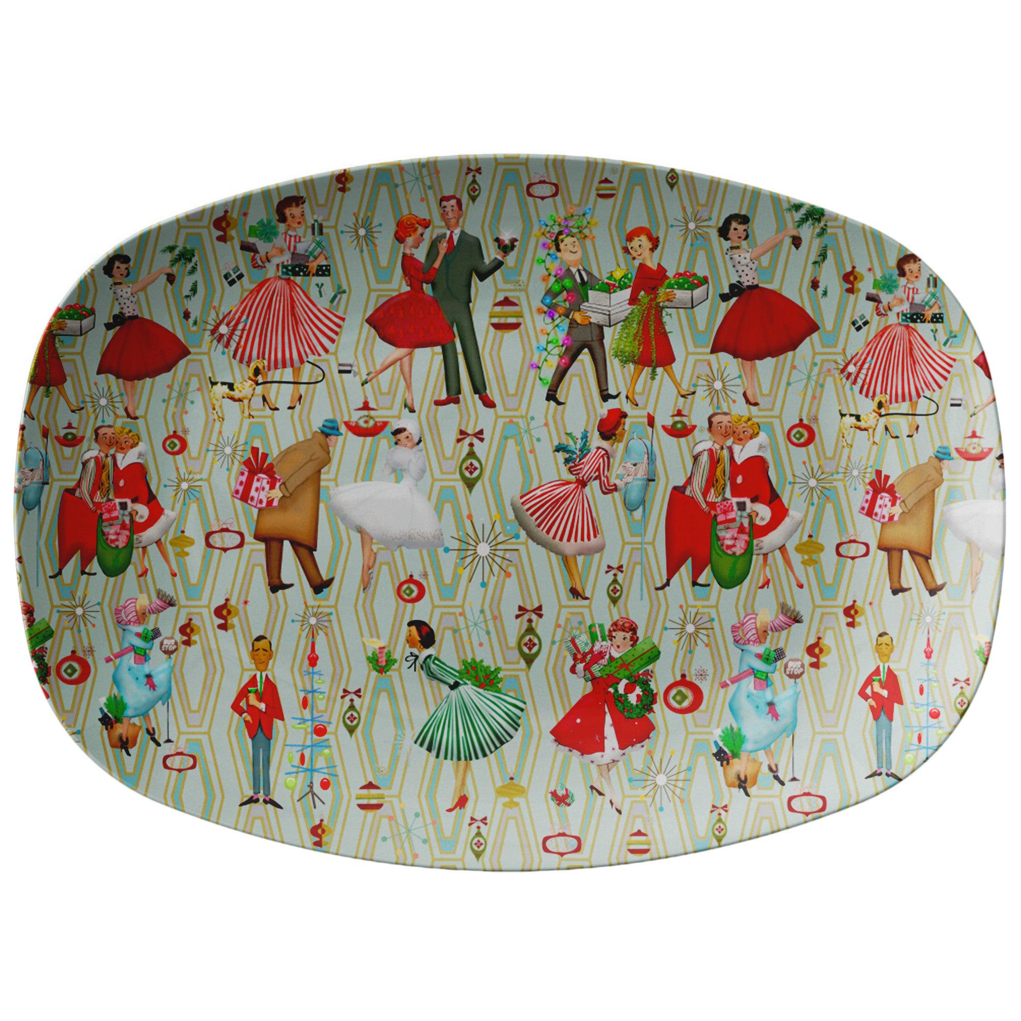 1950s Retro Vintage Christmas Platter, Mid Century Modern Retro Green ...