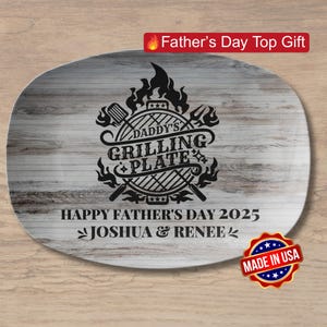 Personalized Daddy's Grilling Plate, Barbecue Grilling Platter for Father's Day, Custom Gift For Dad's Birthday, Anniversary, Grilling Trays