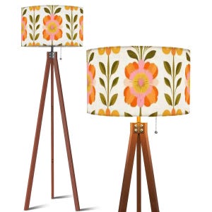 Scandinavian Modern Danish Floral Tripod Floor Lamp, Mid Century Wood Accent Light