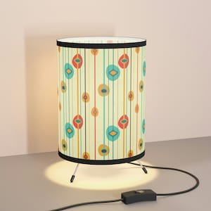 1950s Mid Century Modern Amoeba Tripod Lamp, Retro Geometric Desk Lamp, Cream, Teal, Burnt Orange, Mustard Yellow Accent Lamp, Office Lamp