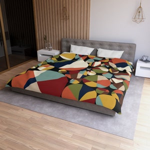 Retro Geometric Abstract Duvet Cover, Mid Century Modern King, Queen, Twin XL Bedding&quot;