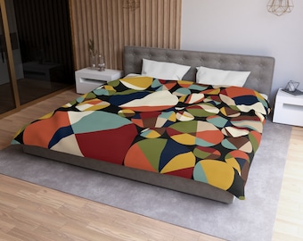 Retro Geometric Abstract Duvet Cover, Mid Century Modern King, Queen, Twin XL Bedding