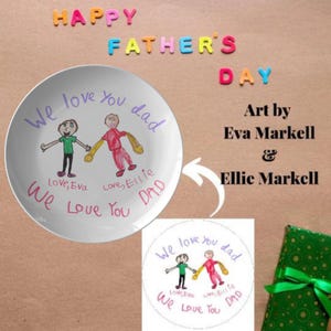 Custom Handwritten Kid&#39;s Drawing Artwork Plate, Personalized Kids Message to Daddy, Father&#39;s Day, Birthday Gift, Memorable Heirloom Keepsake